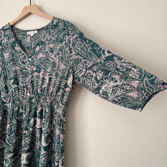 Indigo Rose Womens Green Maxi Dress Paisley 3/4 Sleeve Multicolor Size Large - Picture 3 of 12